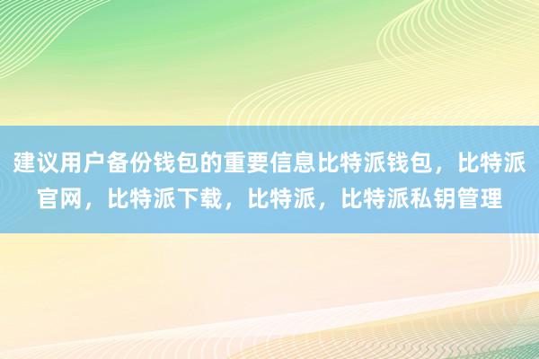 建议用户备份钱包的重要信息比特派钱包，比特派官网，比特派下载，比特派，比特派私钥管理