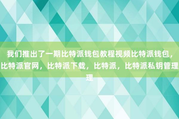 我们推出了一期比特派钱包教程视频比特派钱包，比特派官网，比特派下载，比特派，比特派私钥管理